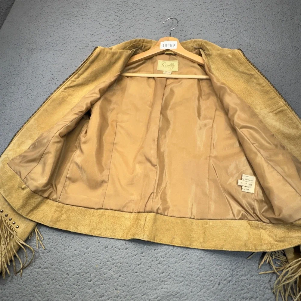 Scully Leather Fringe Jacket Womens XL Tan Suede Studded Turquoise Western Boho